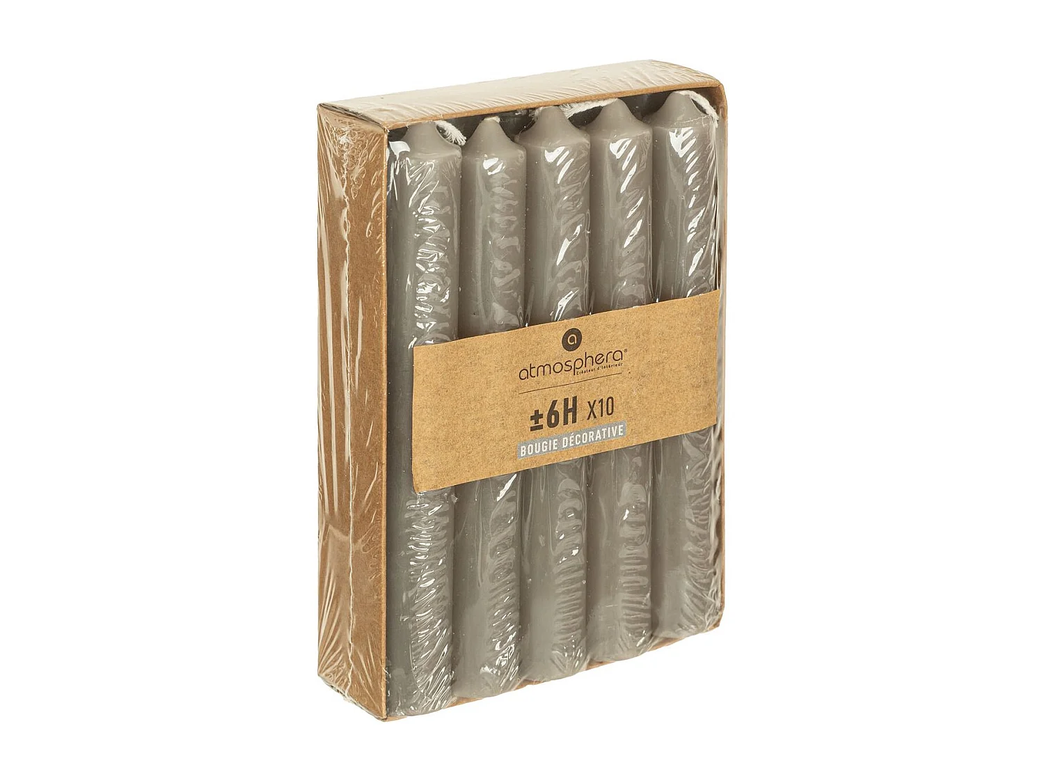 Lot de 10 Bougies Bâton "Hugo" 16cm Gris