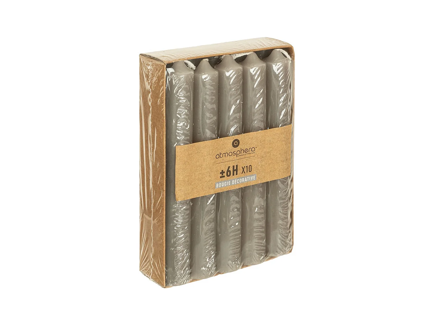 Lot de 10 Bougies Bâton "Hugo" 16cm Gris