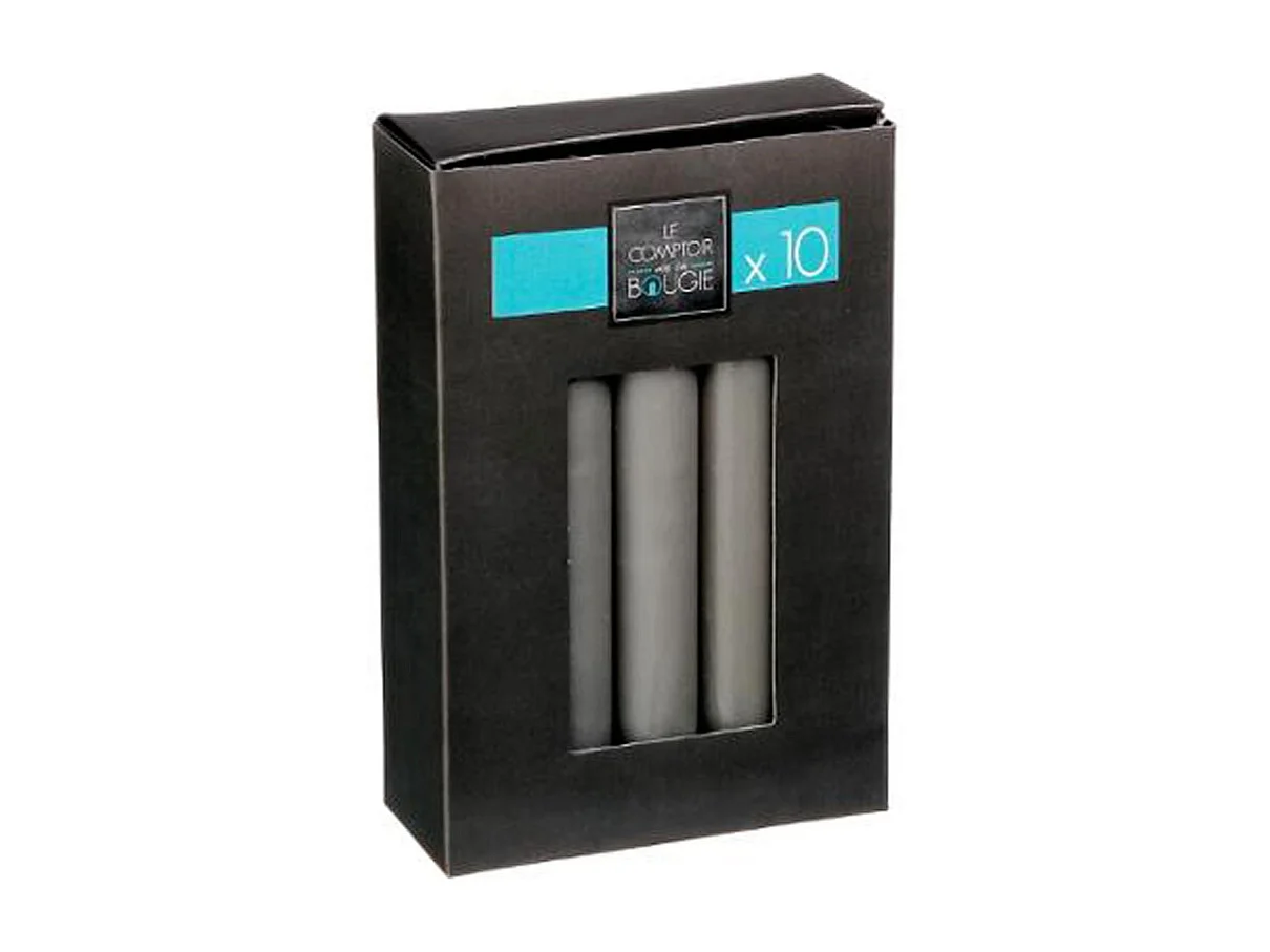 Lot de 10 Bougies Bâton "Hugo" 16cm Gris