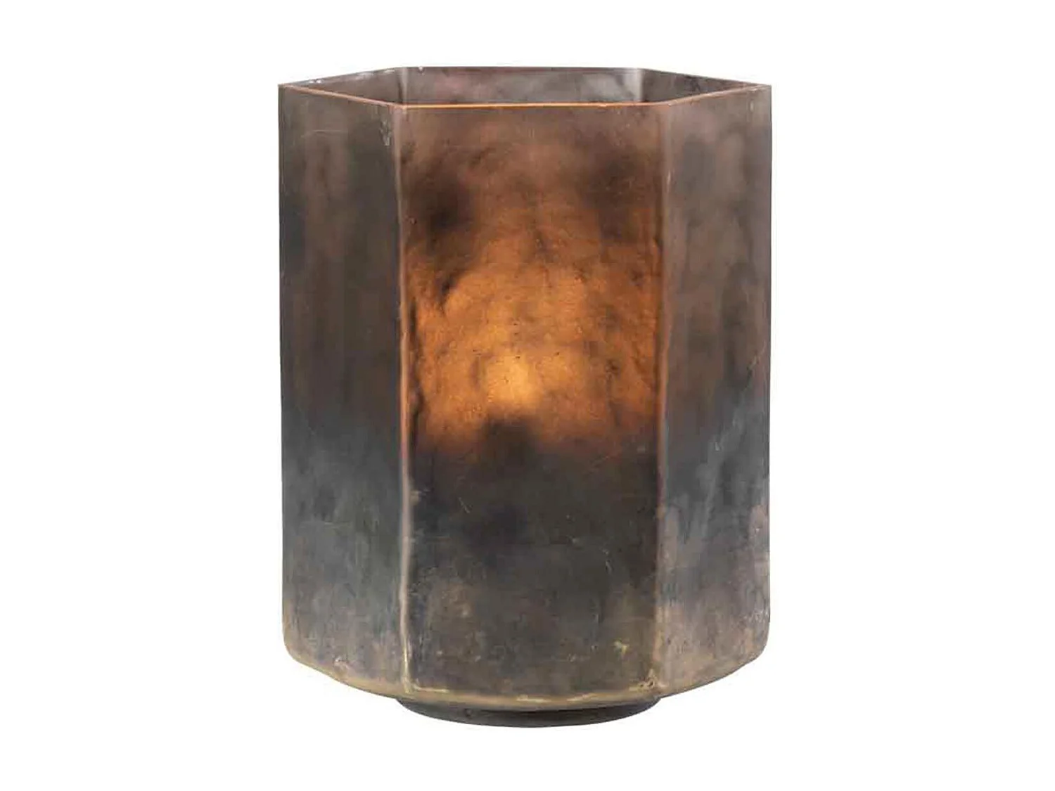 Portavelas hexagonal de vidrio gris 14x14x18cm