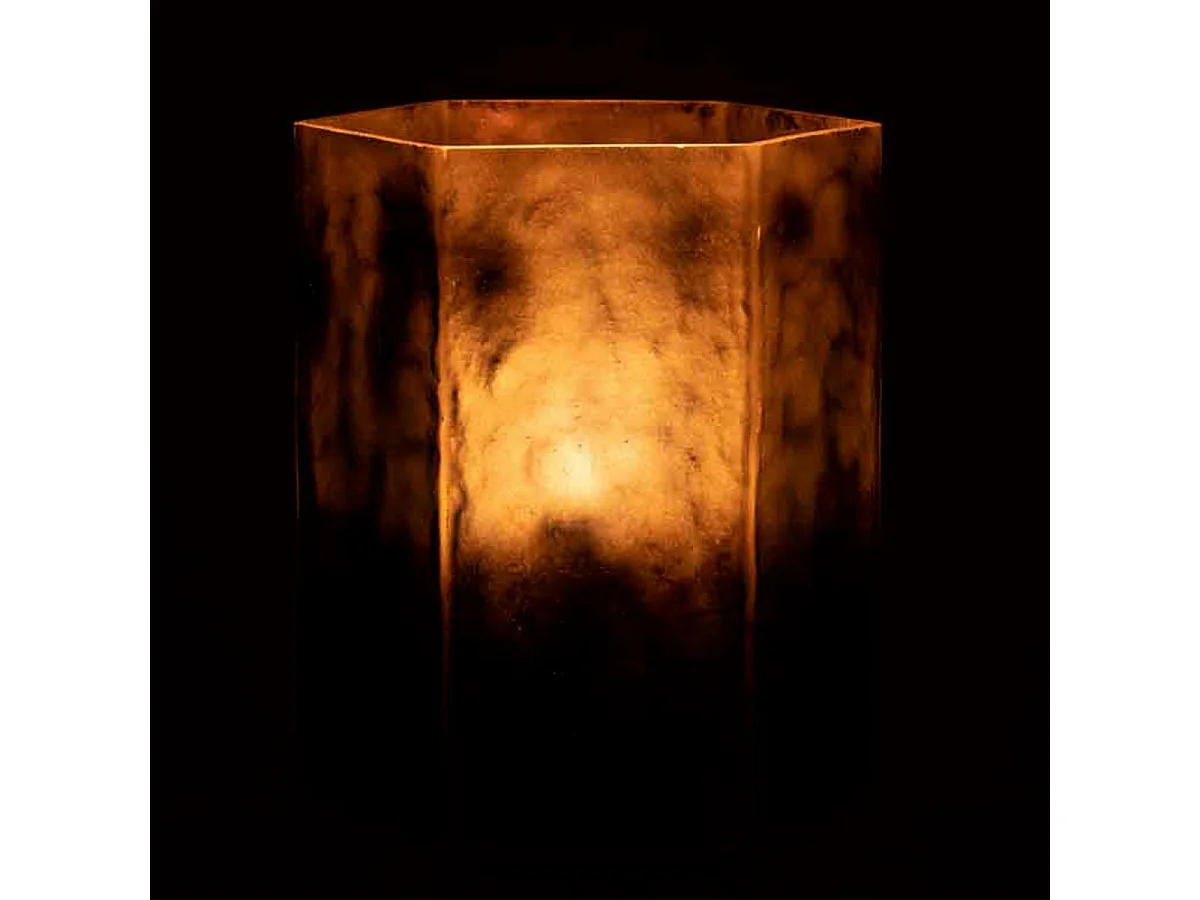 Portacandela in vetro grigio 14x14x18cm