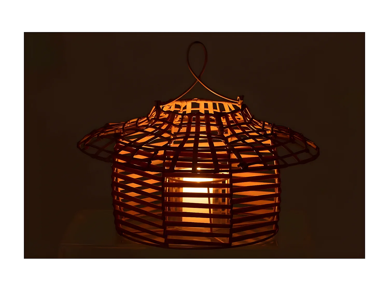 Lampada a sospensione in plastica effetto rattan naturale 40x40x30 cm