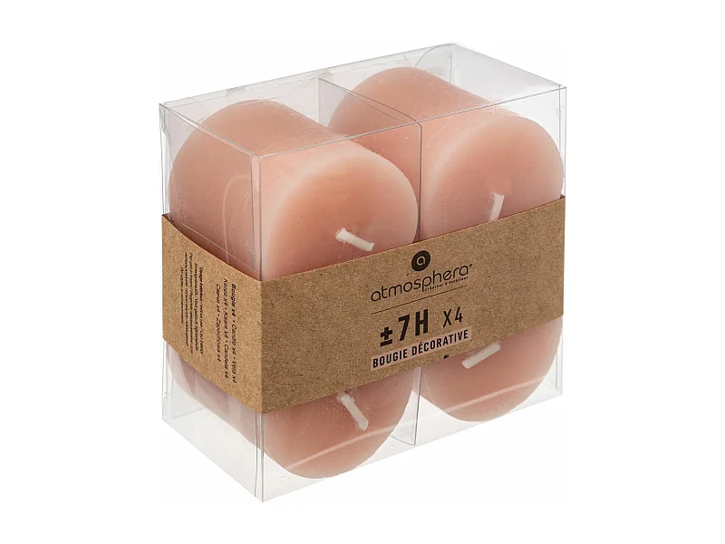 Lot de 4 Bougies Votives "Rustic" 4,5cm Rose Clair