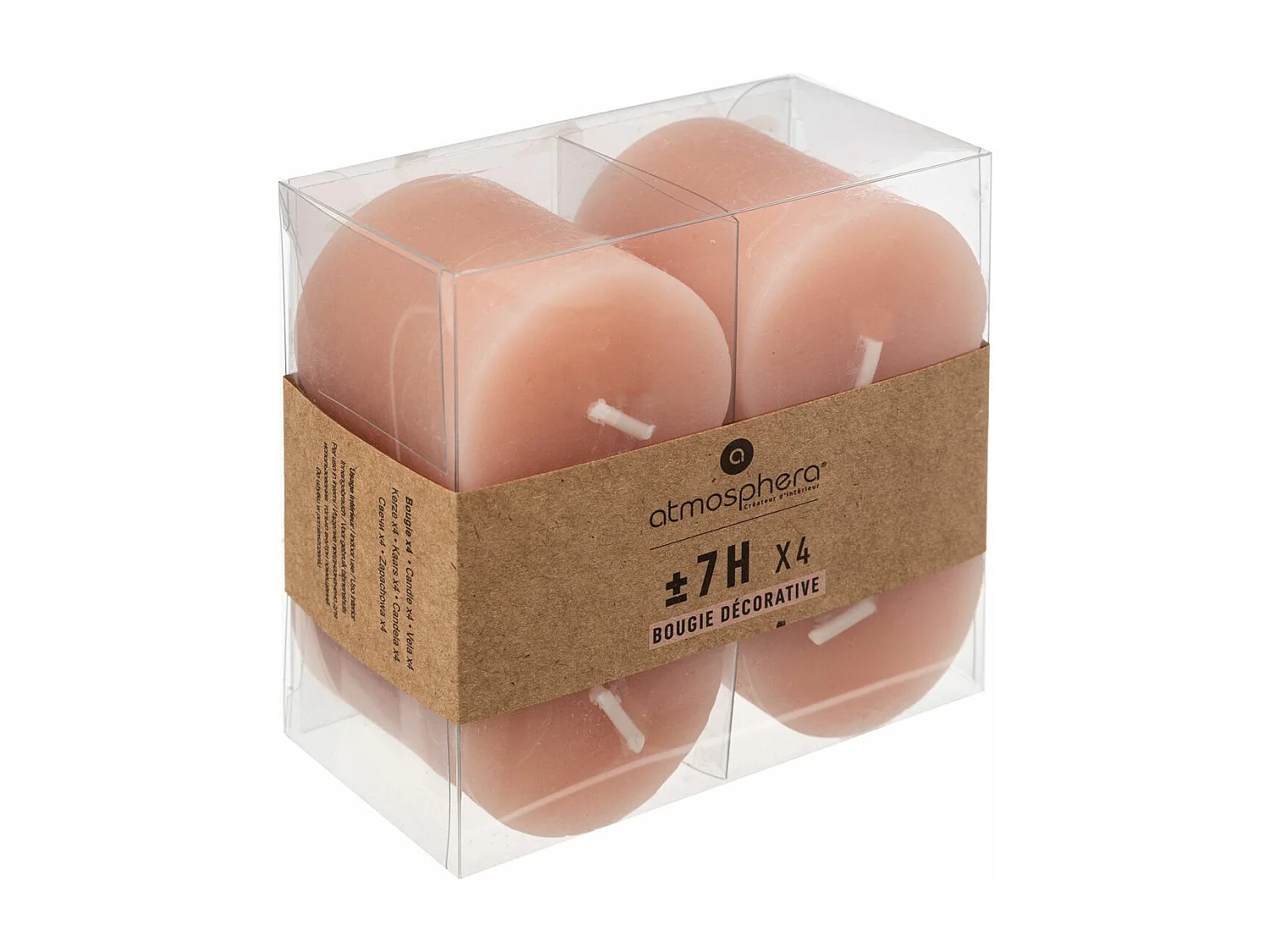Lot de 4 Bougies Votives "Rustic" 4,5cm Rose Clair