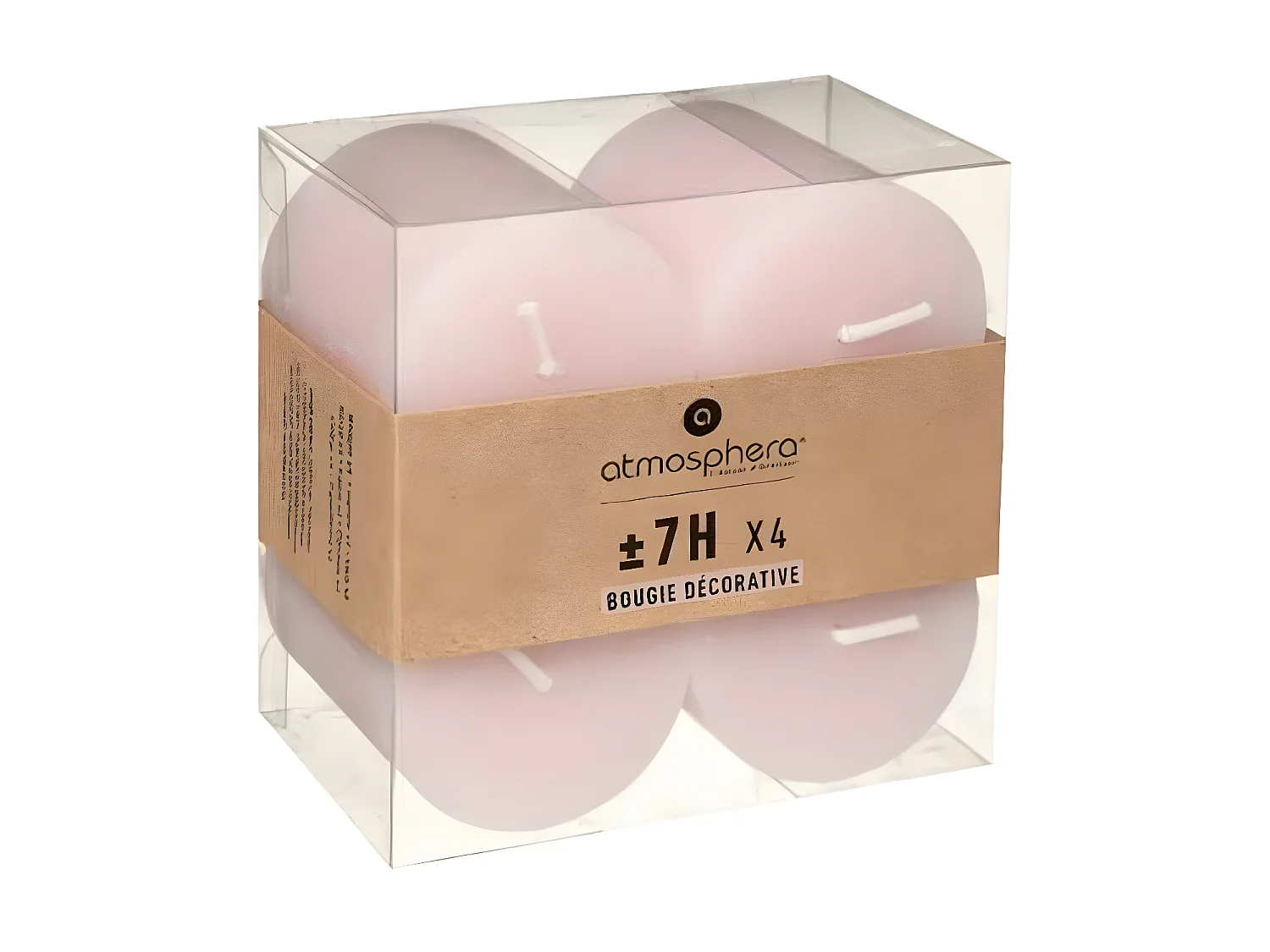 Lot de 4 Bougies Votives "Rustic" 4,5cm Rose Clair