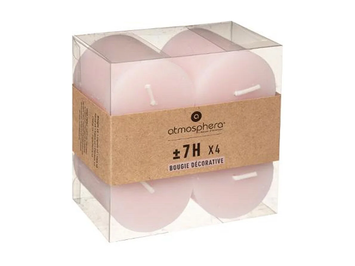 Lot de 4 Bougies Votives "Rustic" 4,5cm Rose Clair