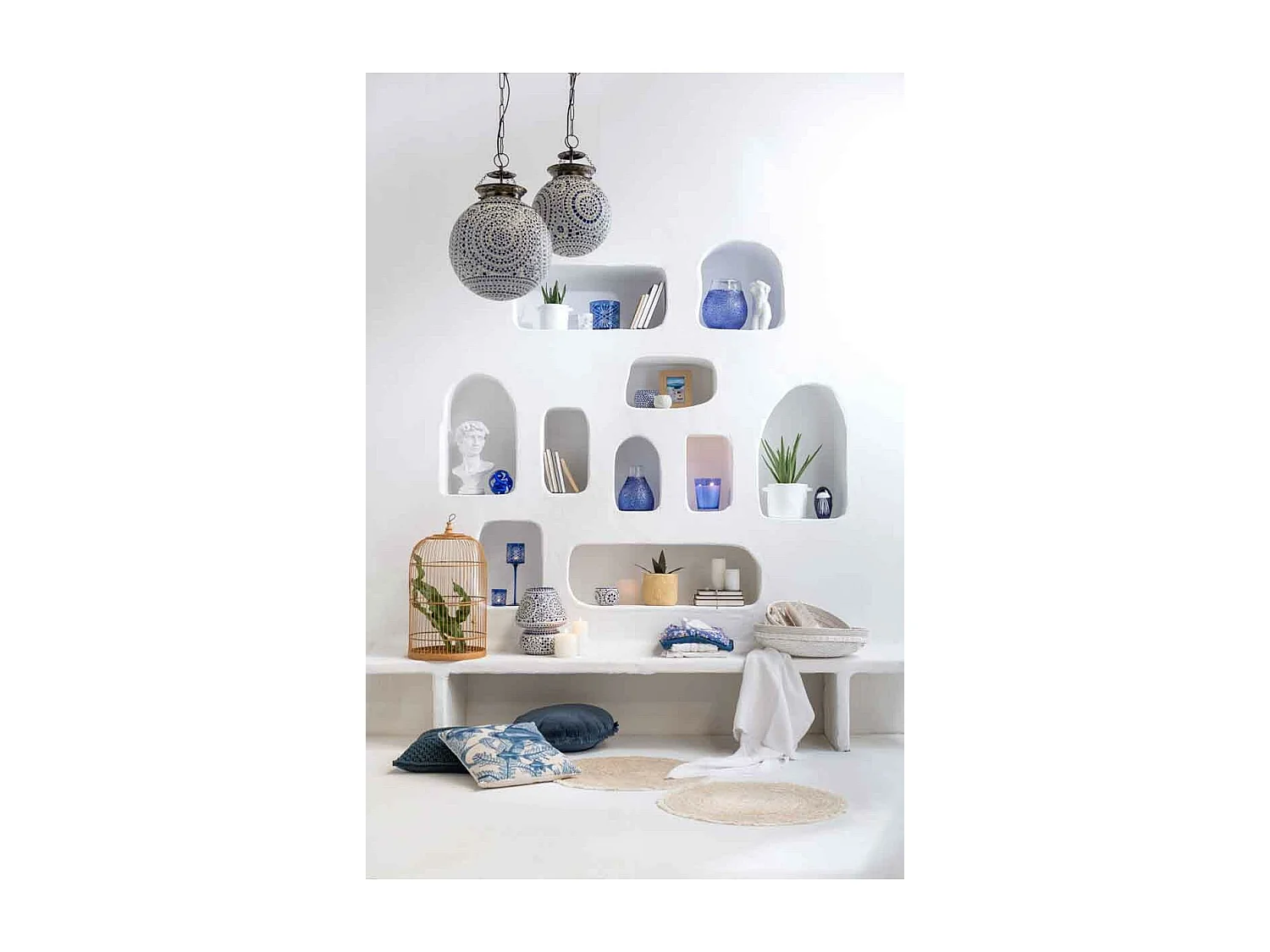 Portavelas de vidrio azul 21x21x25 cm