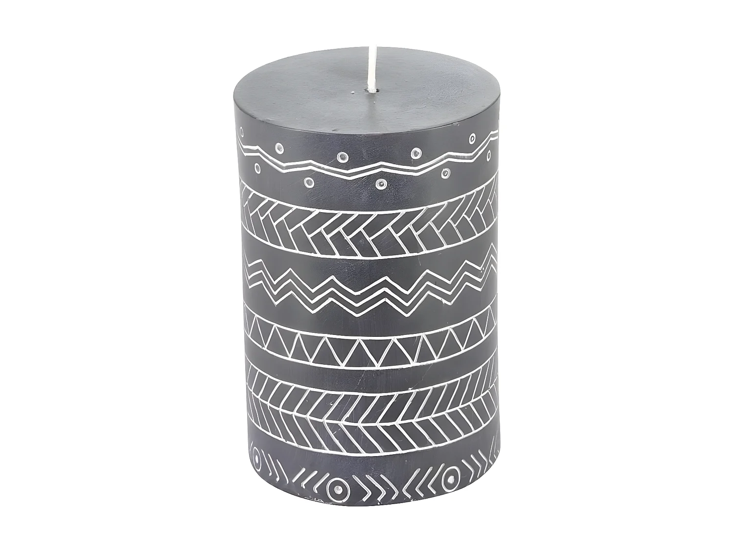 Bougie Pilier Embossée "Graphic Ethnic" 10cm Noir