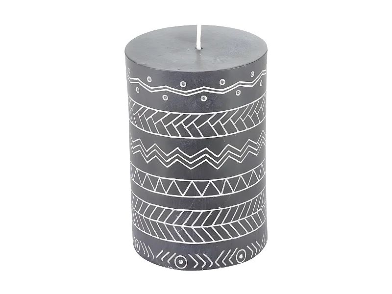 Bougie Pilier Embossée "Graphic Ethnic" 10cm Noir