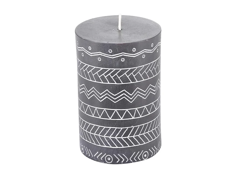 Bougie Pilier Embossée "Graphic Ethnic" 10cm Noir