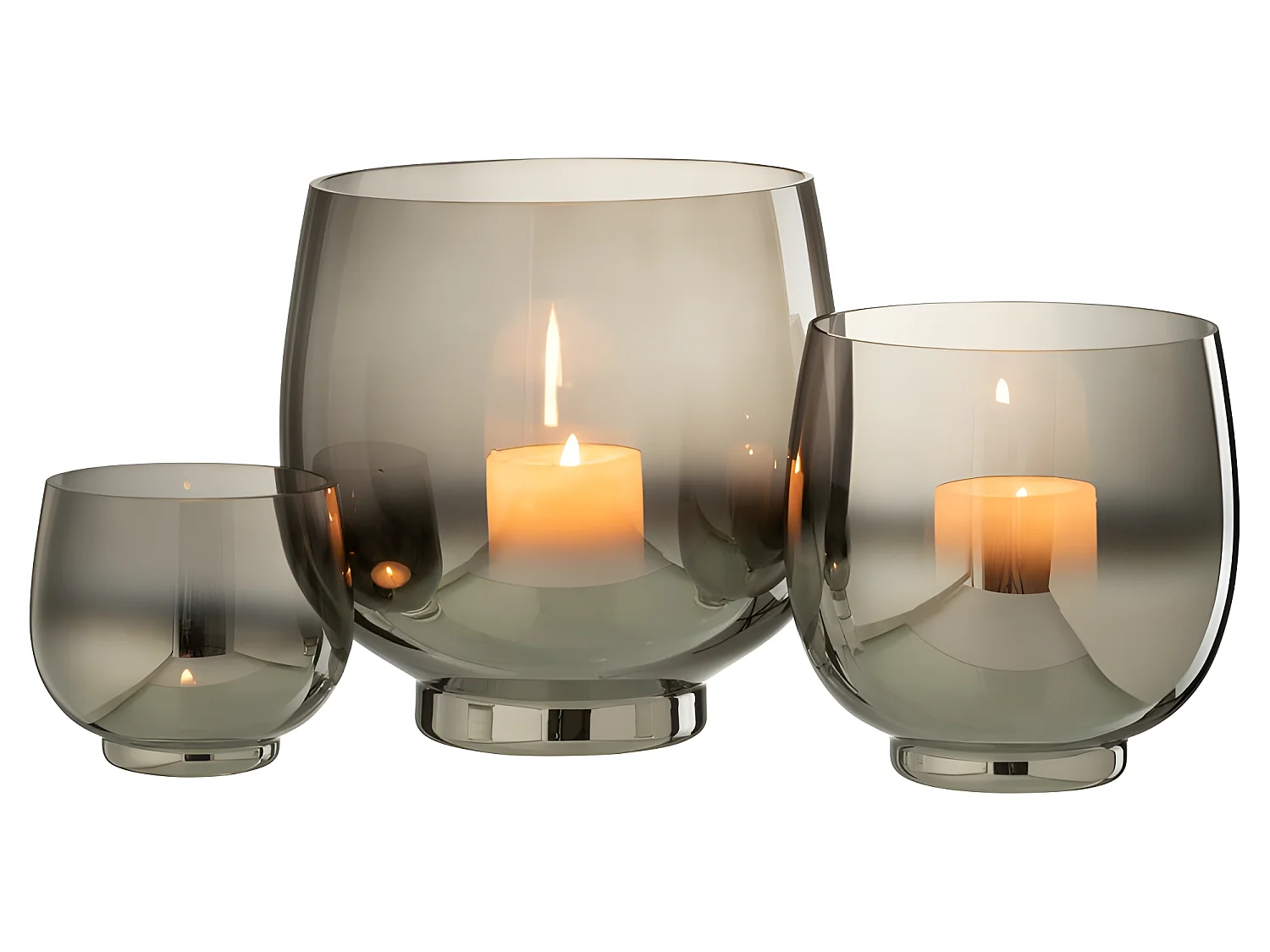 Photophore Rond Déco "Verre Fumé" 14cm Gris