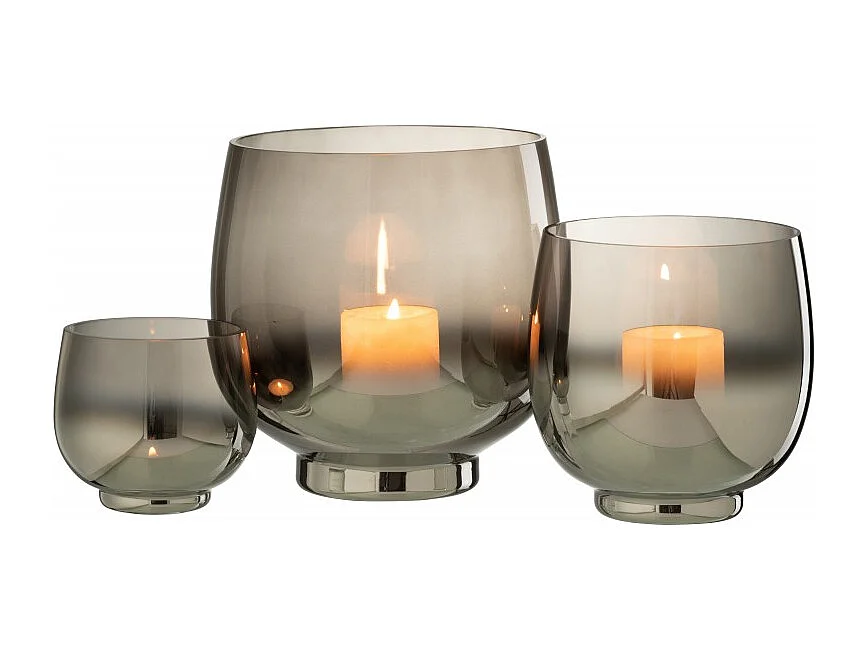 Photophore Rond Déco "Verre Fumé" 14cm Gris