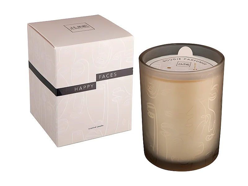 Vela perfumada Happy faces 70H en tarro de vidrio beige 9.5x9.5x12.5 cm