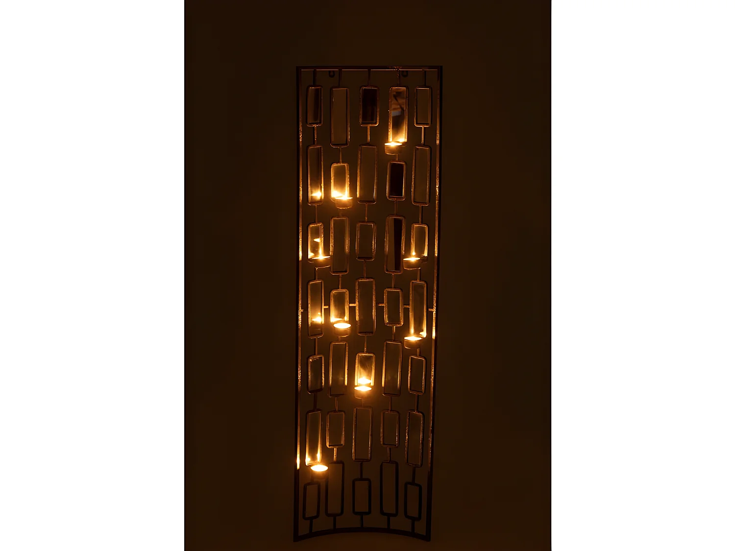 Decoración con espejo y portavelas de metal gris 36x9x121cm