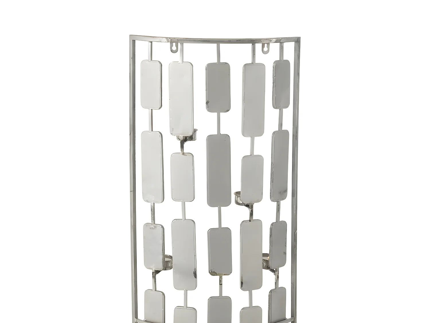 Decoración con espejo y portavelas de metal gris 36x9x121cm