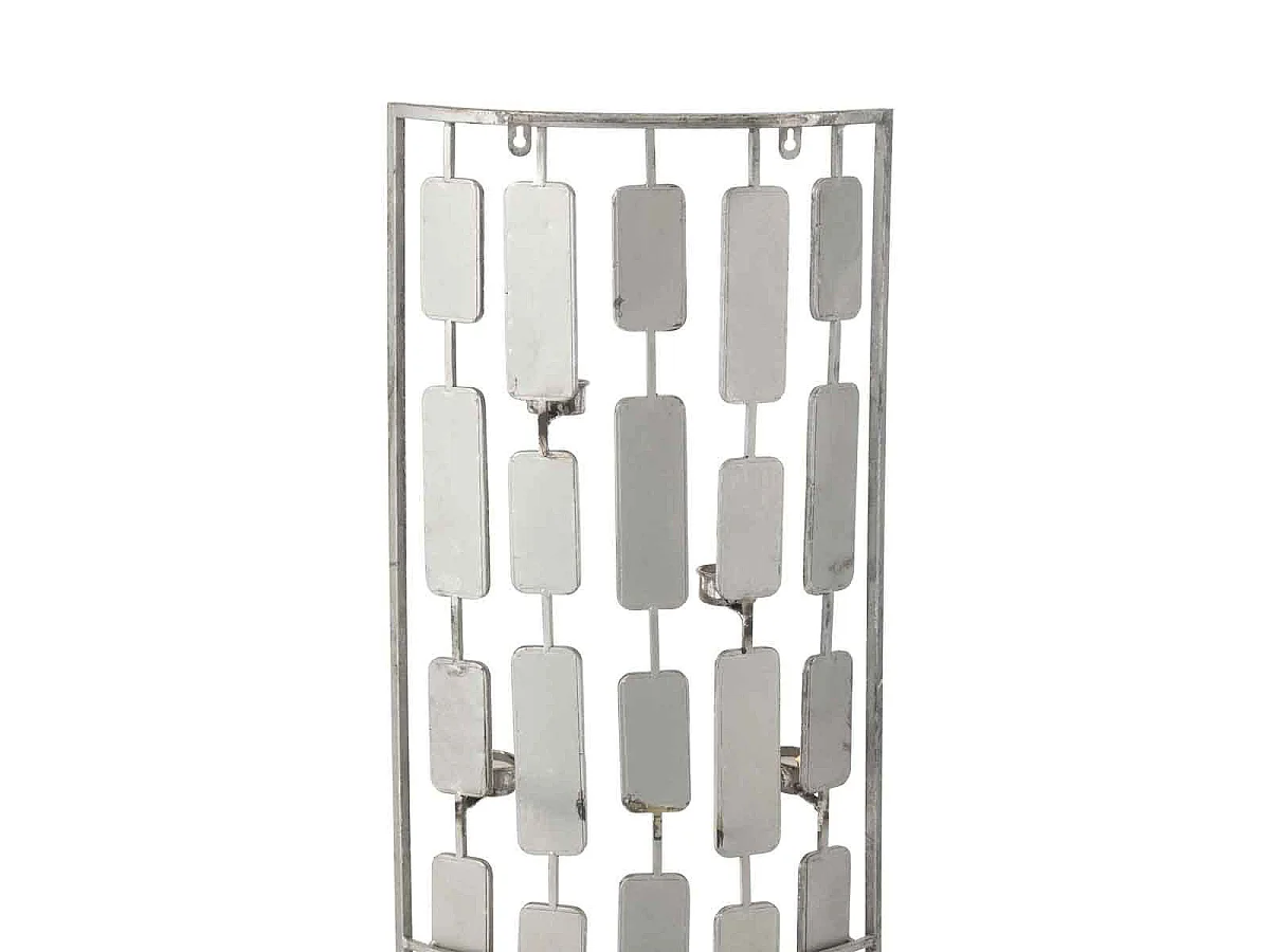 Decoración con espejo y portavelas de metal gris 36x9x121cm