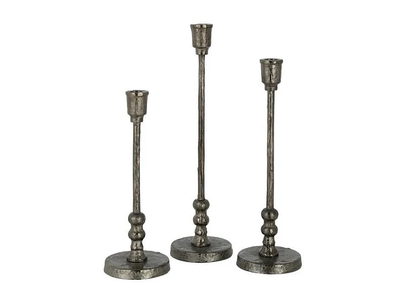 Conjunto de 3 candelabros de aluminio negro de 10x10x42 cm