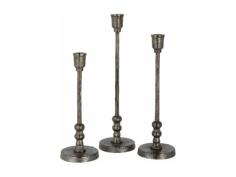 Conjunto de 3 candelabros de aluminio negro de 10x10x42 cm