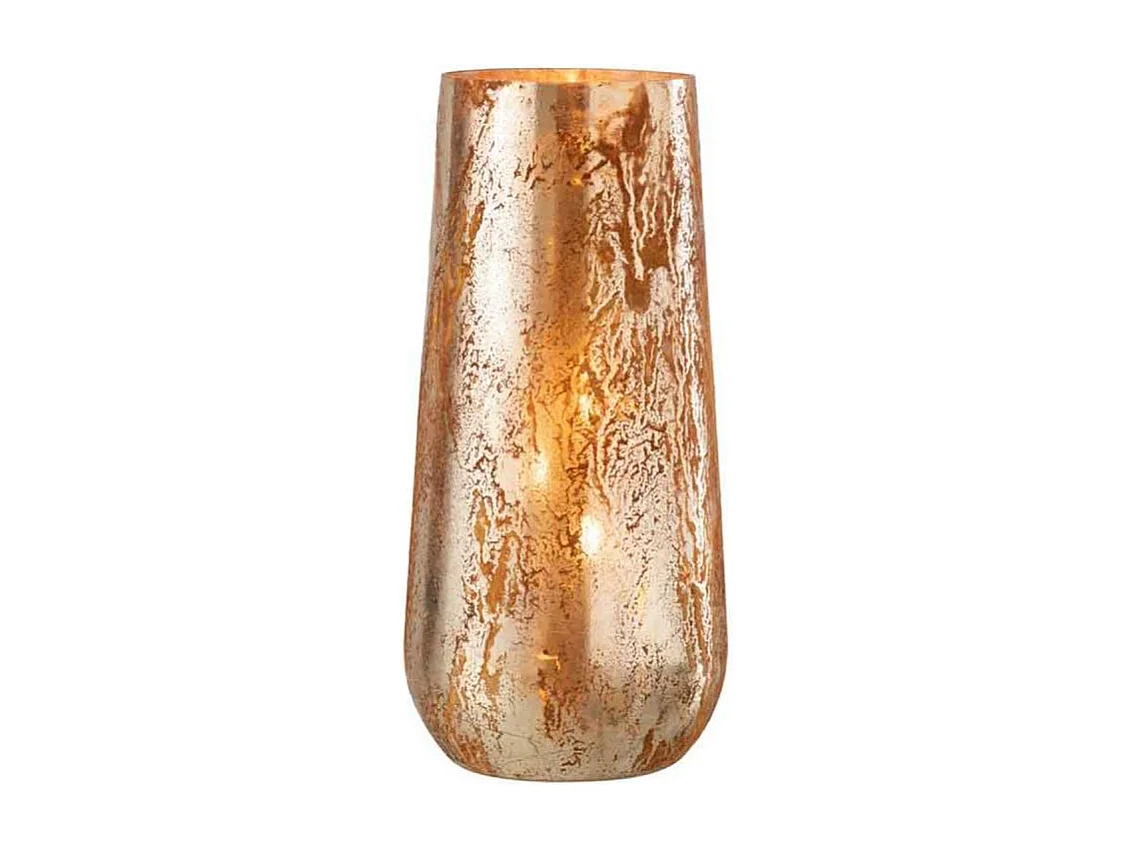 Tarro para velas irregular en vidrio marrón y dorado 12x12x27cm