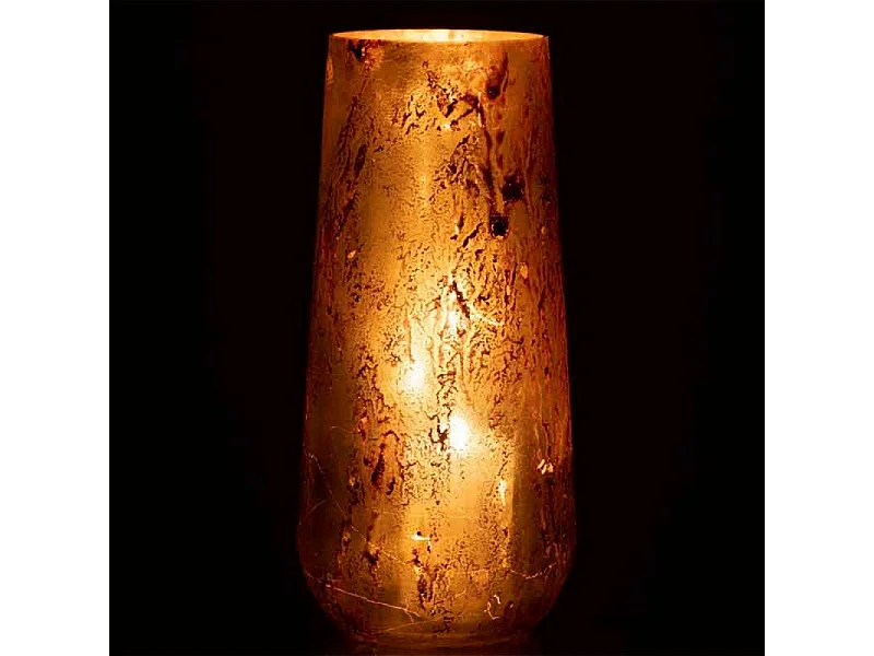Tarro para velas irregular en vidrio marrón y dorado 12x12x27cm
