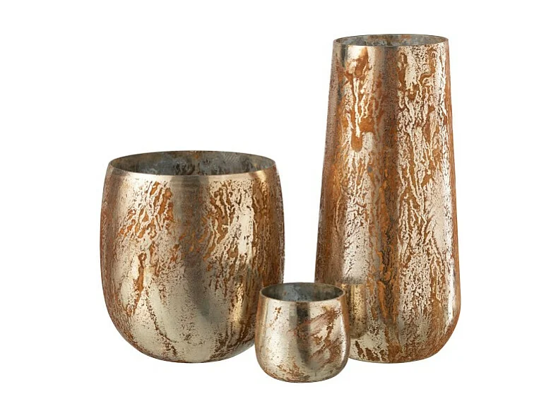 Tarro para velas irregular en vidrio marrón y dorado 12x12x27cm