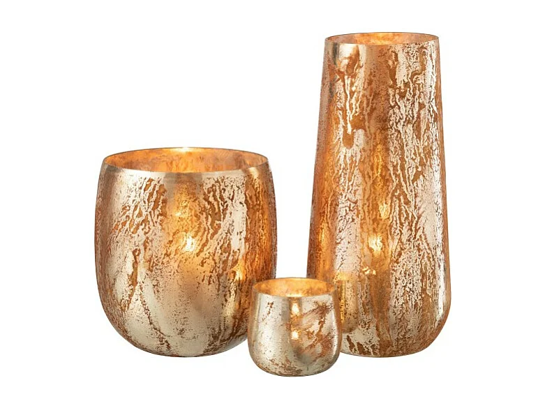 Tarro para velas irregular en vidrio marrón y dorado 12x12x27cm