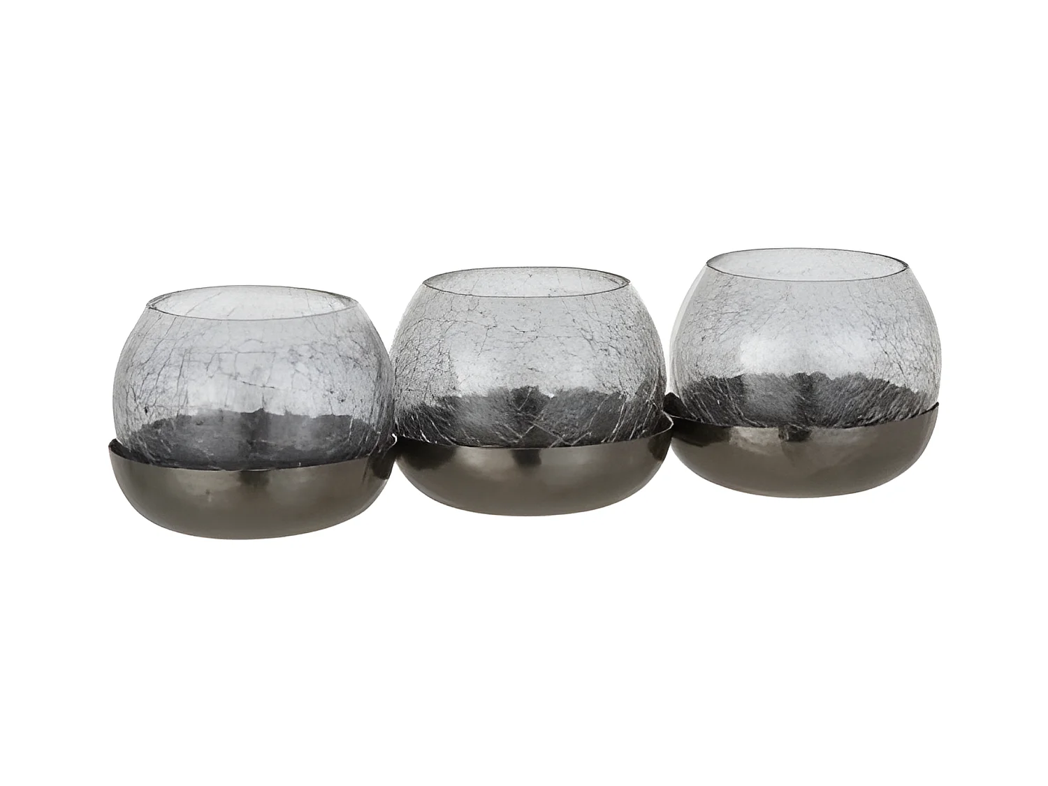 Photophore Verre Craquelé "3 Boules" 27cm Noir