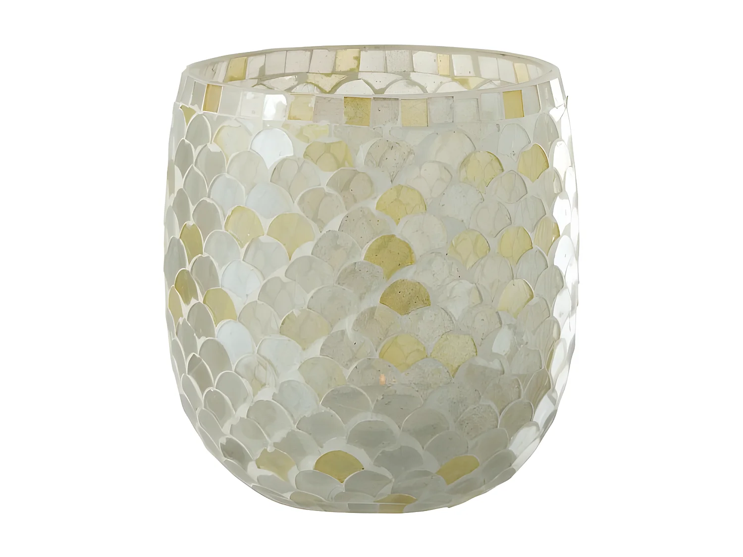 Photophore Design "Mosaïque" 16cm Blanc & Jaune