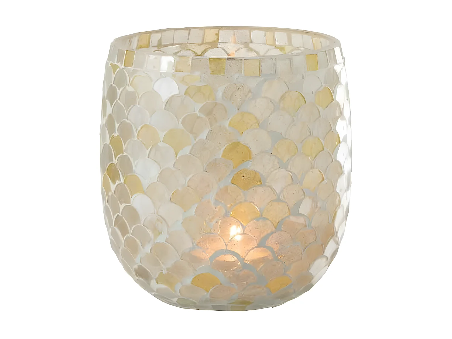 Photophore Design "Mosaïque" 16cm Blanc & Jaune