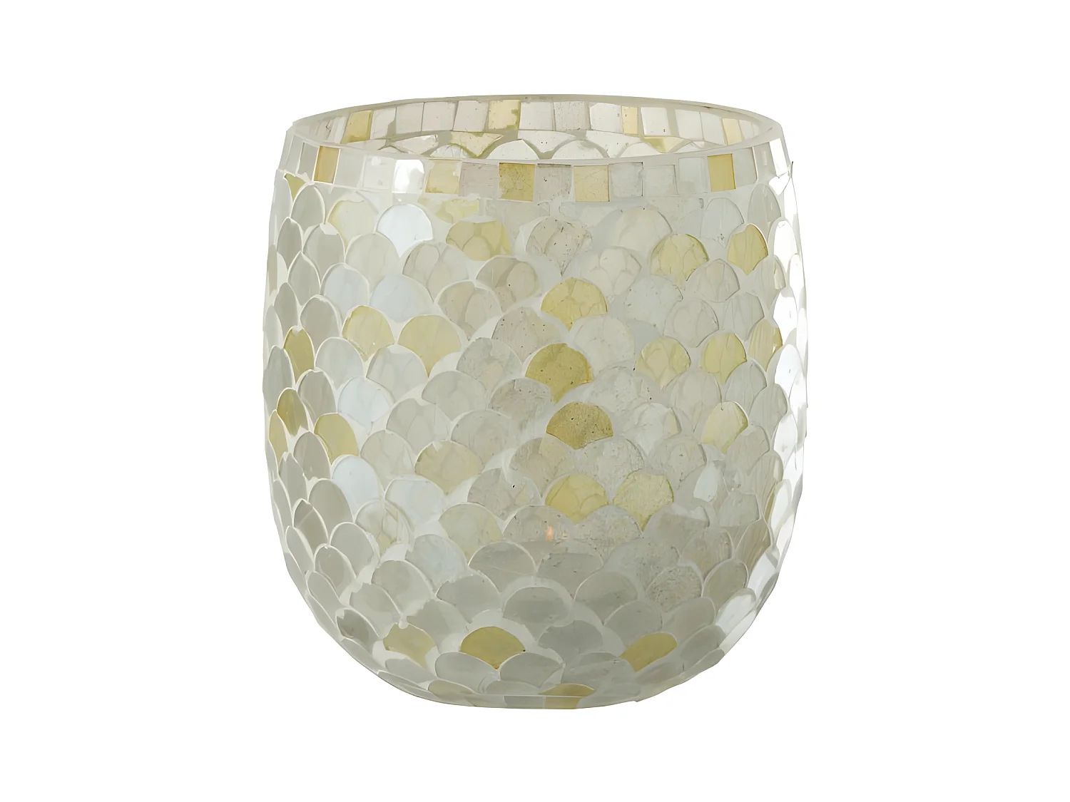 Photophore Design "Mosaïque" 16cm Blanc & Jaune
