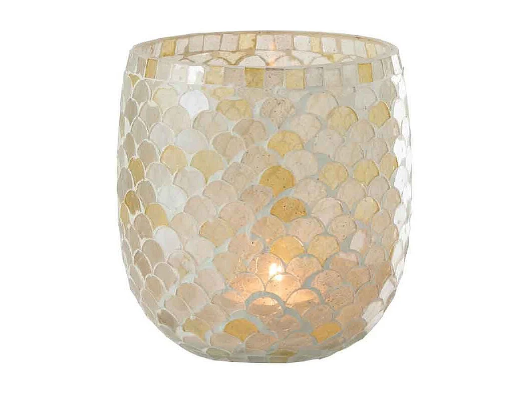 Photophore Design "Mosaïque" 16cm Blanc & Jaune