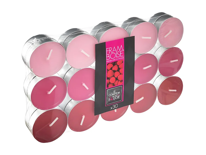 Lot de 30 Bougies Chauffe-Plat Parfumées 3,7cm Framboise