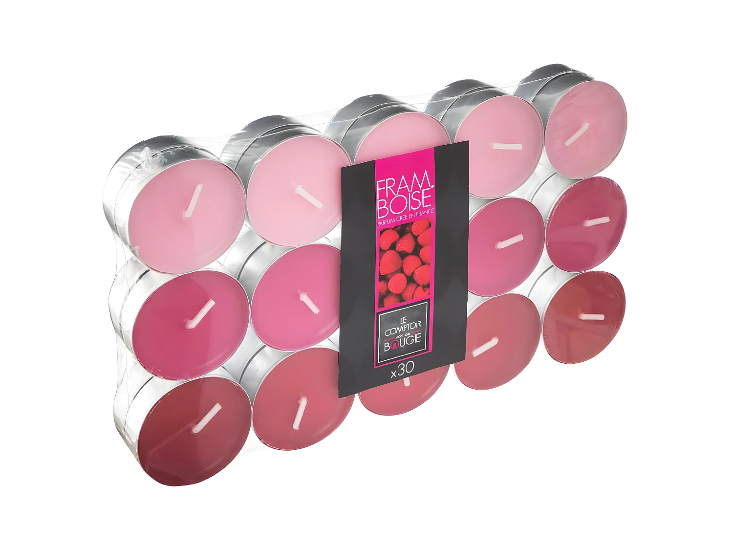 Lot de 30 Bougies Chauffe-Plat Parfumées 3,7cm Framboise