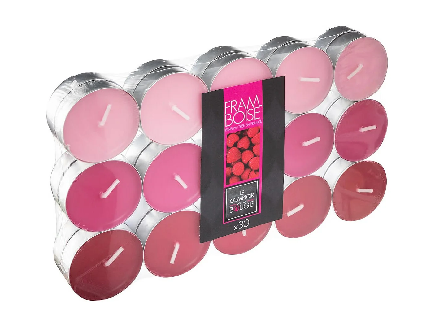 Lot de 30 Bougies Chauffe-Plat Parfumées 3,7cm Framboise