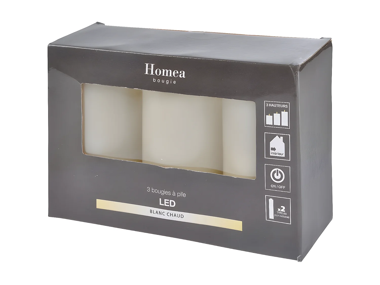 Lot de 3 Bougies Pilier "LED" 15cm Ivoire