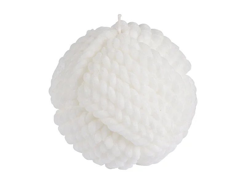 Bougie Boule Effet Cordage "Blue Wave" 9cm Blanc