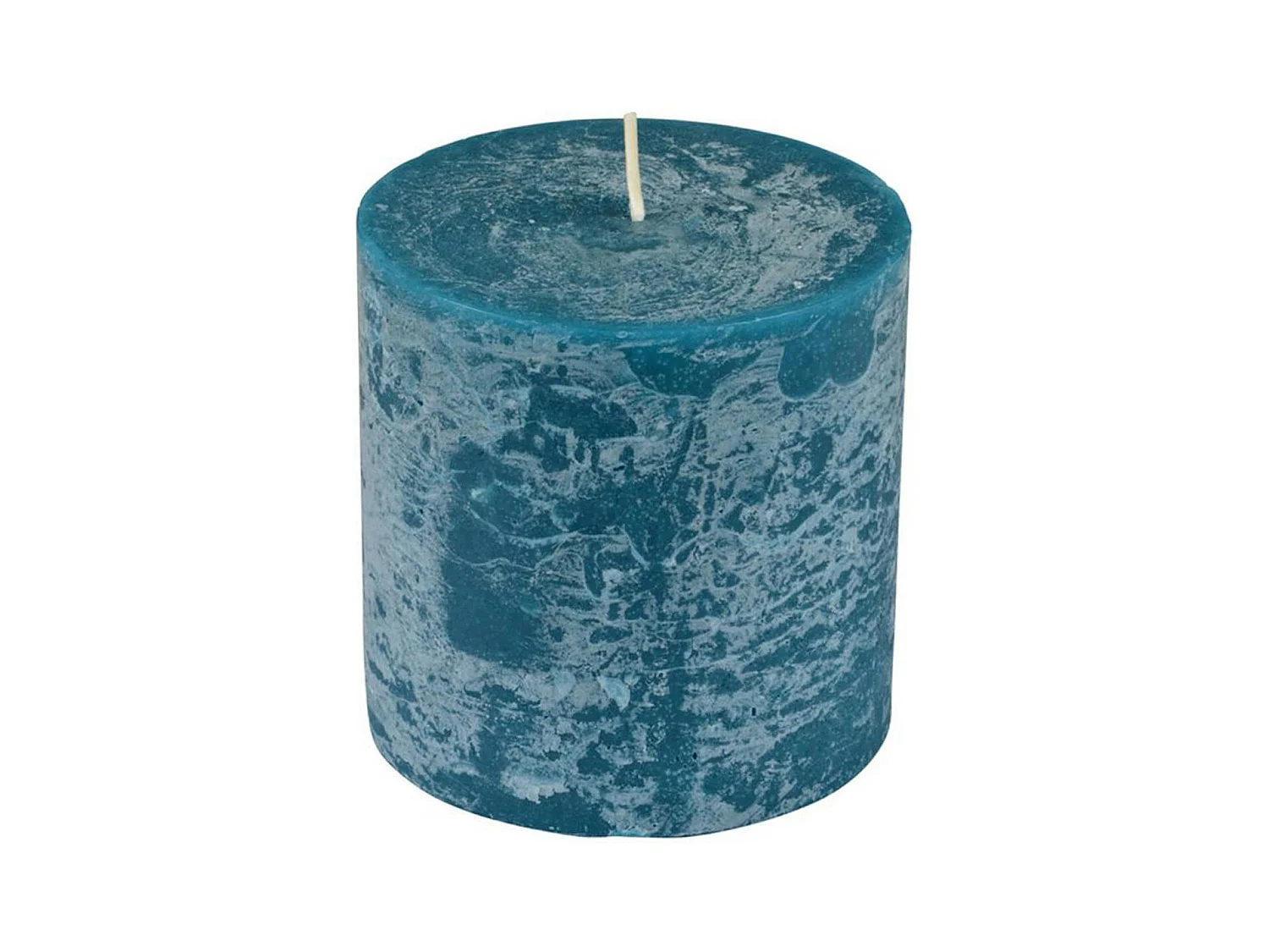 Bougie Pilier Ronde Déco "Rustique" 10cm Bleu Paon