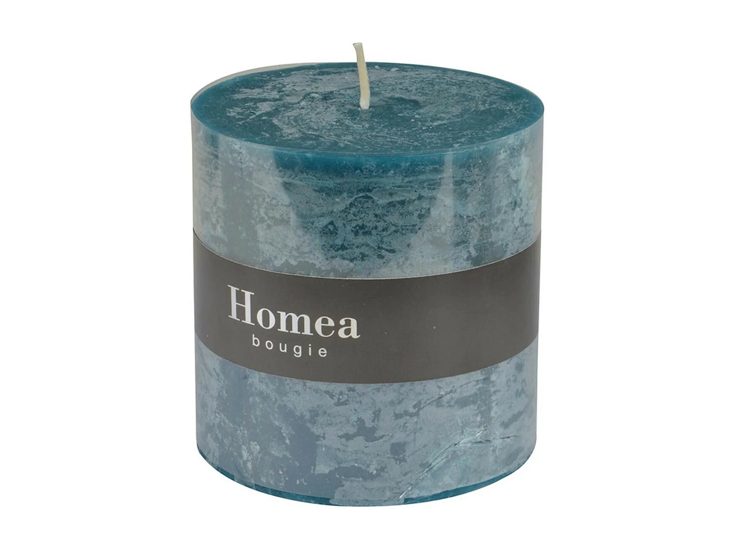 Bougie Pilier Ronde Déco "Rustique" 10cm Bleu Paon