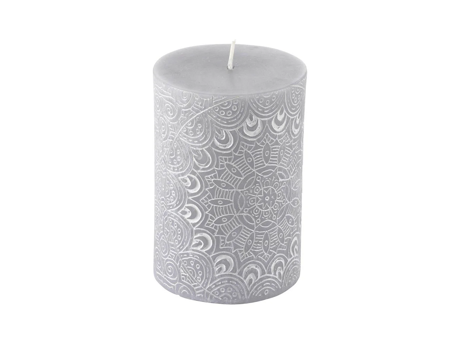 Bougie Pilier Mandala "Graphic Ethnic" 10cm Gris Clair