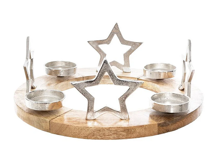 Centre de Table 4 Photophores "Bois" 31cm Naturel