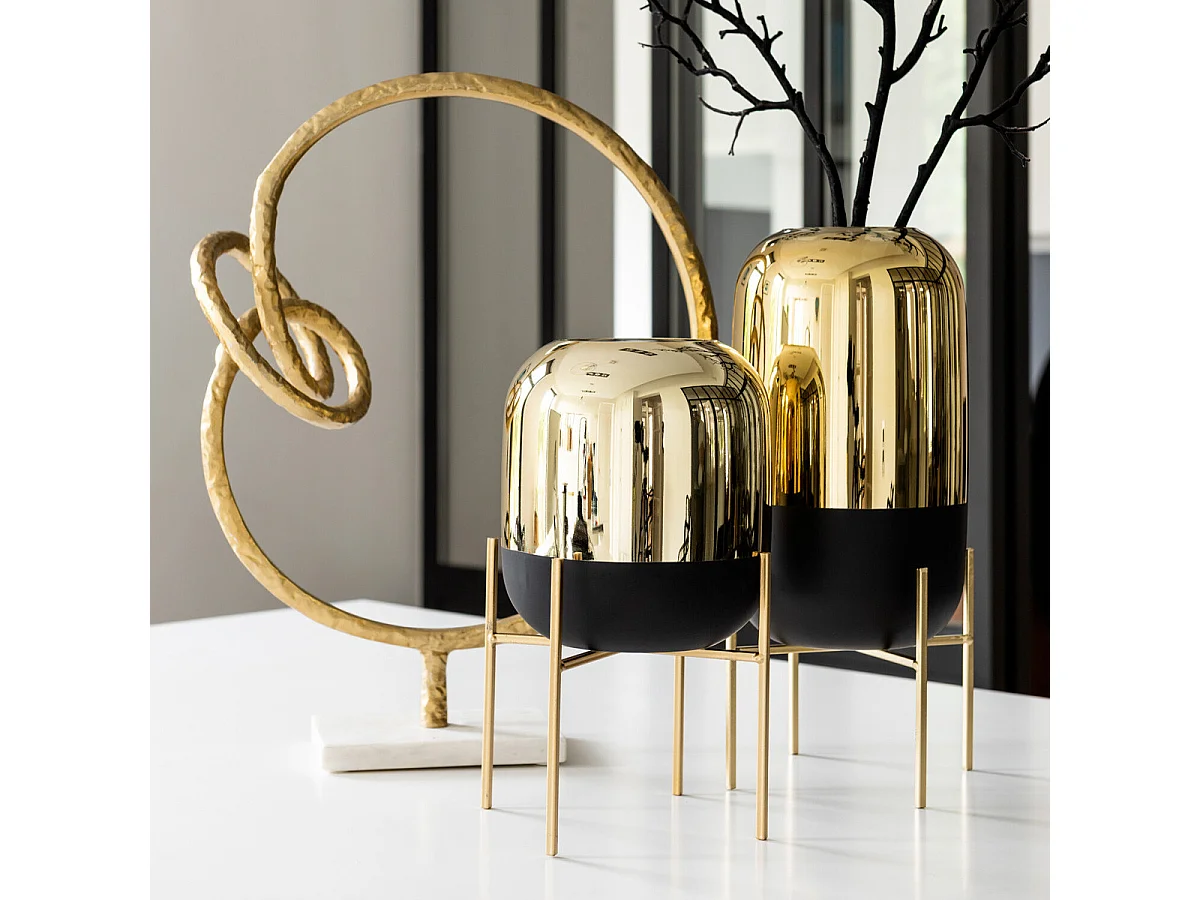 Photophore Déco en Verre "Sur Pied" 26cm Or