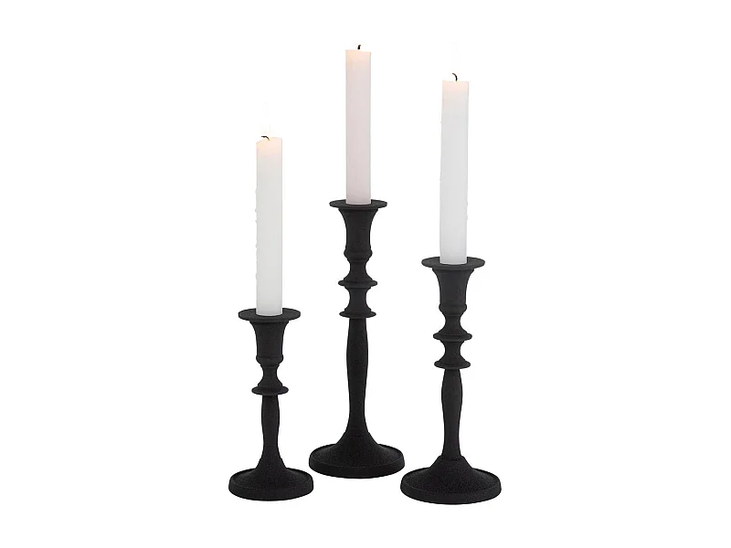 Lot de 3 Bougeoirs Design "Croka" 23cm Noir
