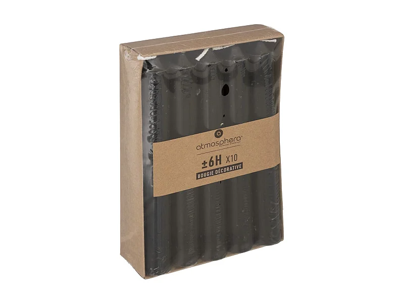 Lot de 10 Bougies Bâton "Hugo" 16cm Noir