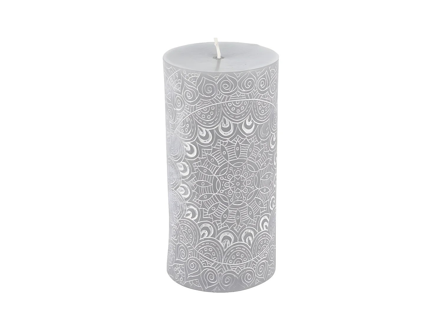 Bougie Pilier Mandala "Graphic Ethnic" 14cm Gris Clair