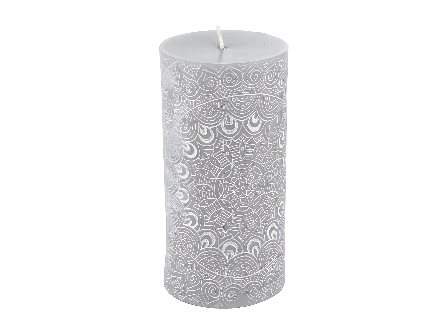 Bougie Pilier Mandala "Graphic Ethnic" 14cm Gris Clair