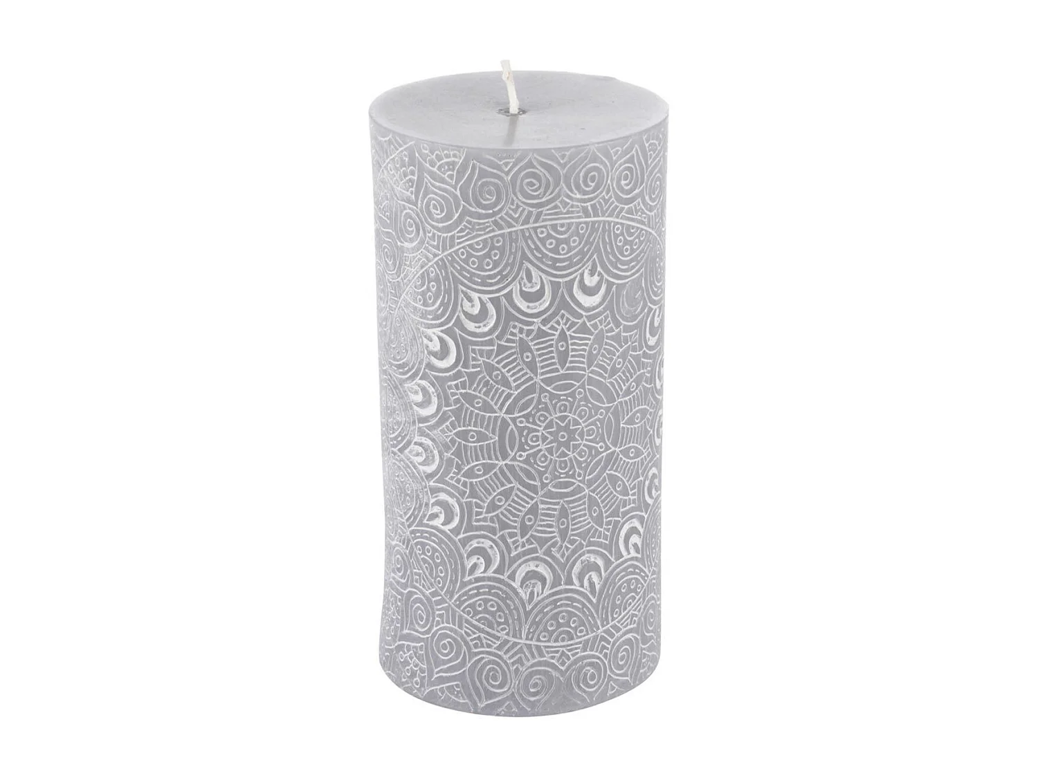Bougie Pilier Mandala "Graphic Ethnic" 14cm Gris Clair