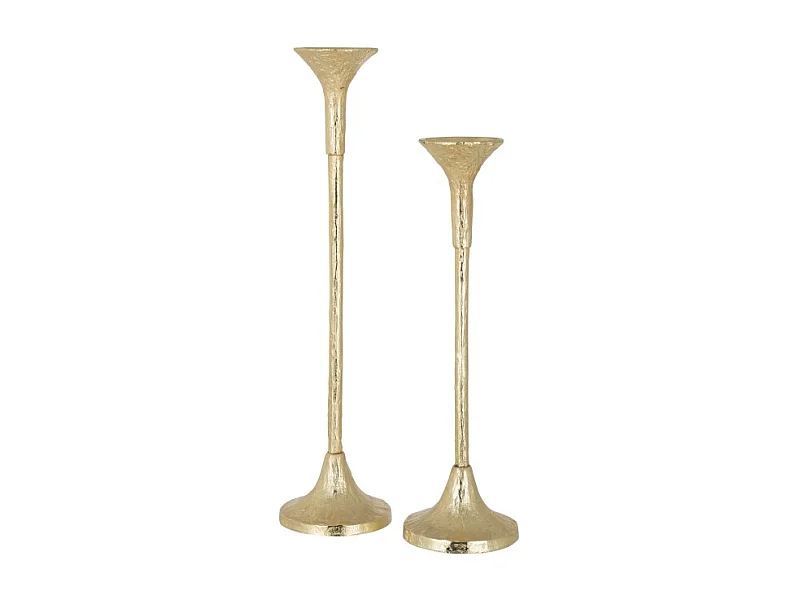 Conjunto de 2 candelabros de aluminio dorado de 47 y 39 cm de altura