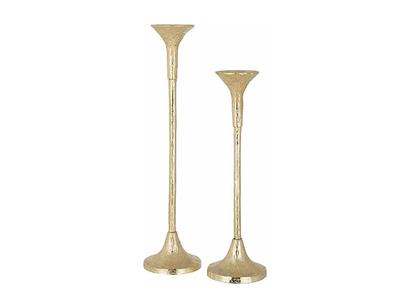 Conjunto de 2 candelabros de aluminio dorado de 47 y 39 cm de altura