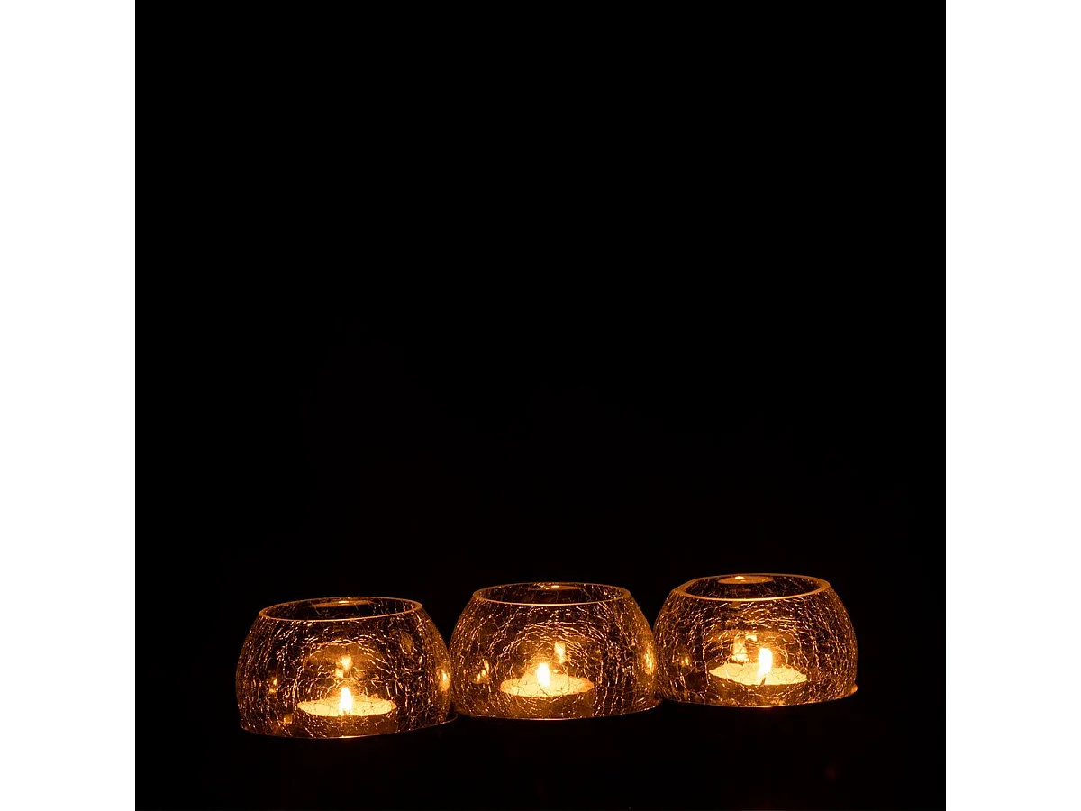 Photophore Verre Craquelé "3 Boules" 27cm Argent