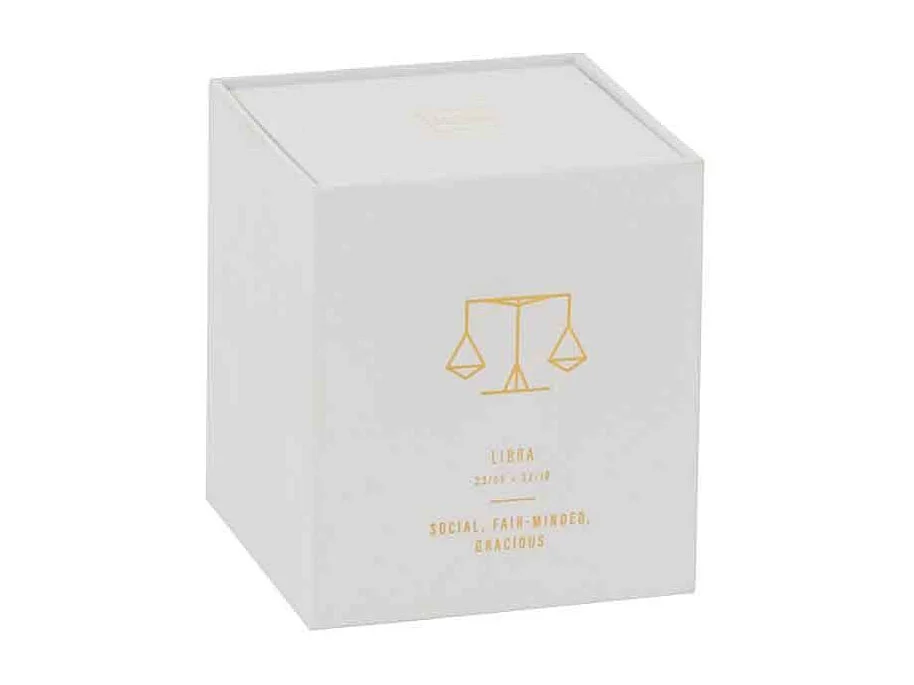 Vela perfumada signo de Libra 50H en tarro de vidrio blanco 8x8x9.5 cm